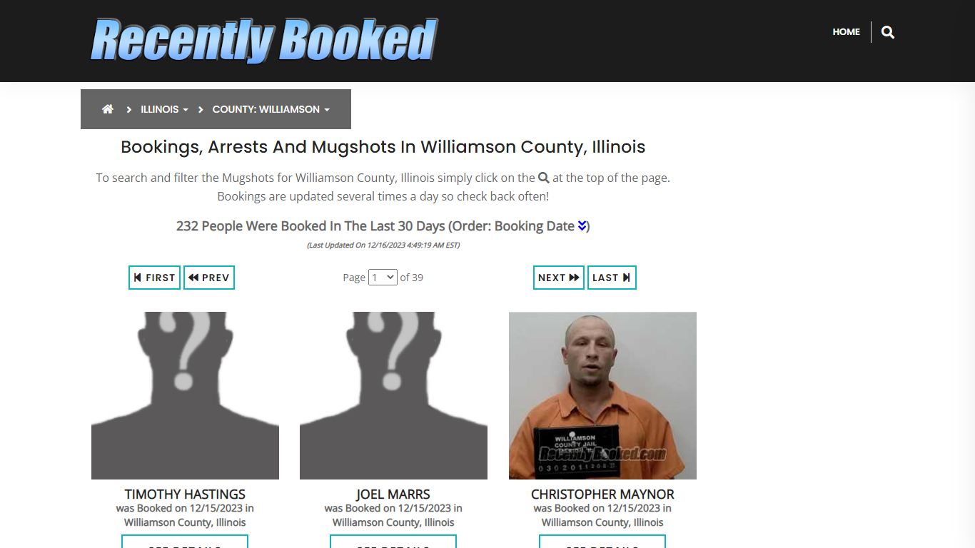 Bookings, Arrests and Mugshots in Williamson County, Illinois